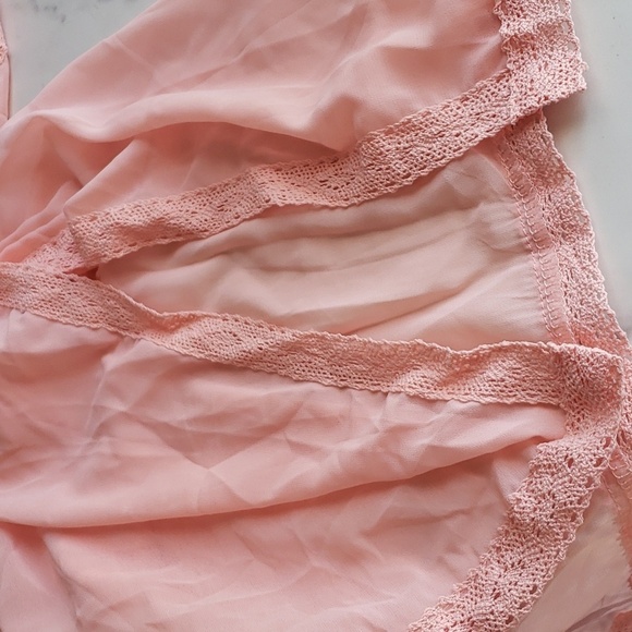 Peach Chiffon and Lace Trimmed Boho Oversized Pullover SwimSuit Cover Up OSFM - Picture 9 of 11